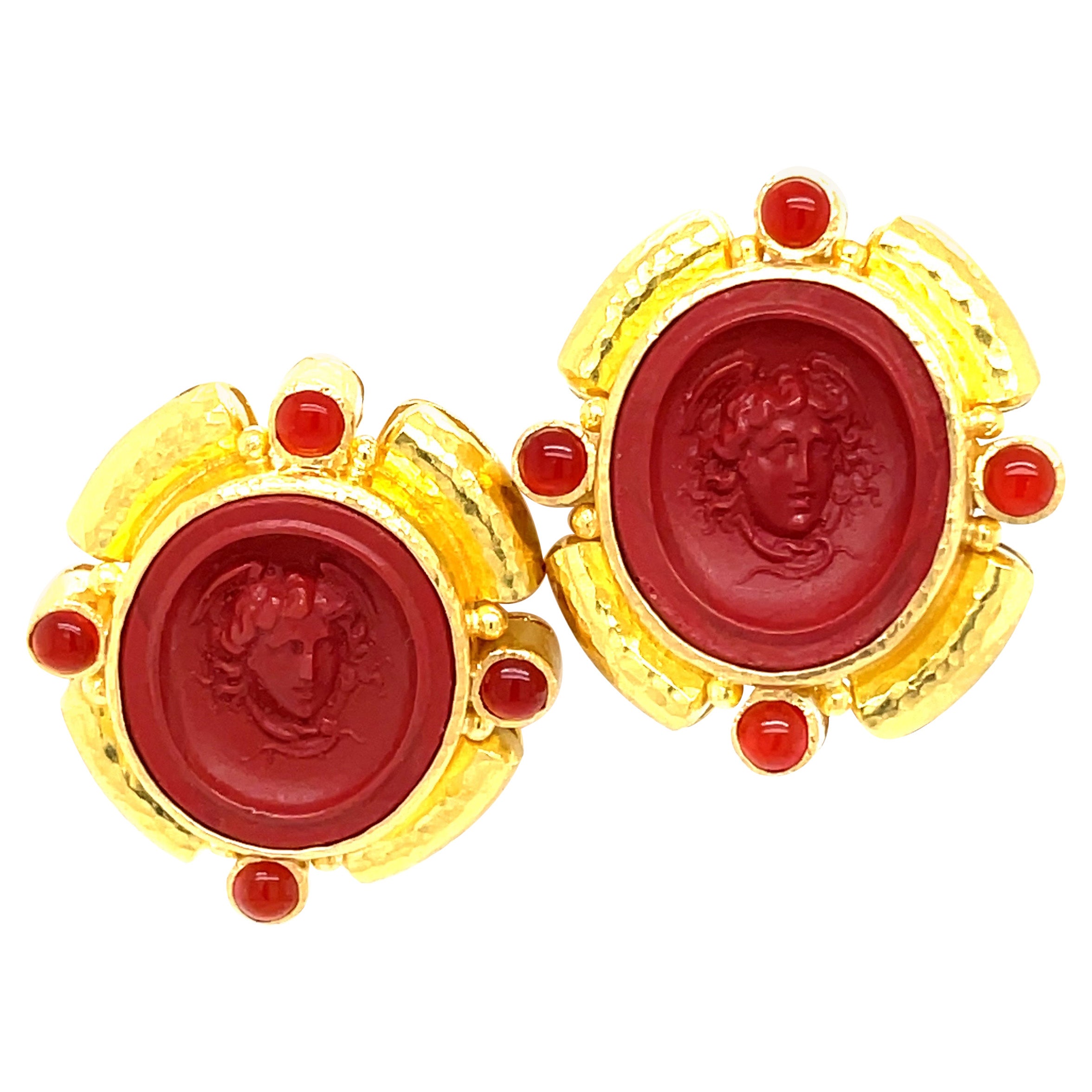 Pendientes Intagio de Cornalina en Oro Amarillo Elizabeth Locke