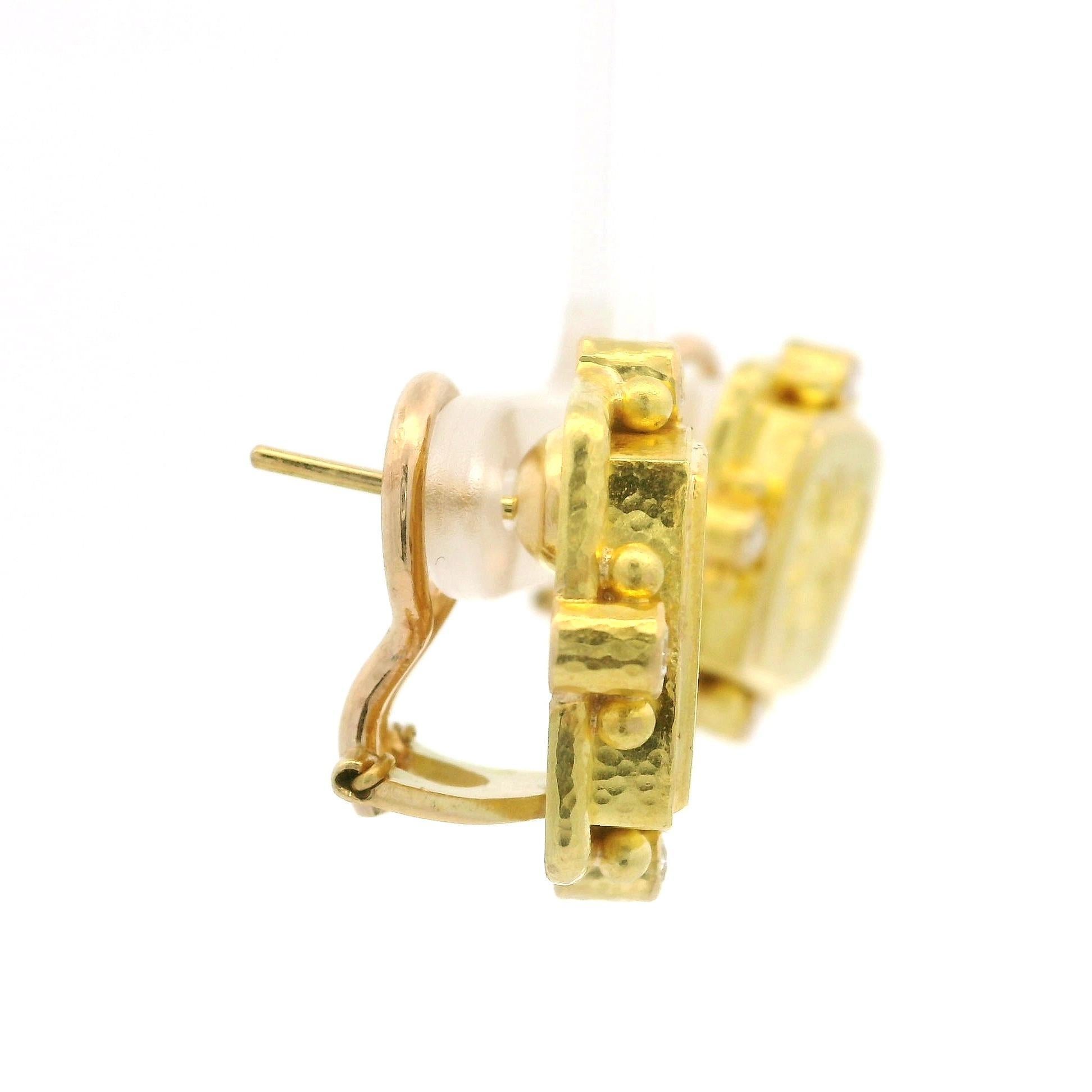 Elizabeth Locke Yellow Gold Diamond Signature Bee Intaglio Omega Earrings 5