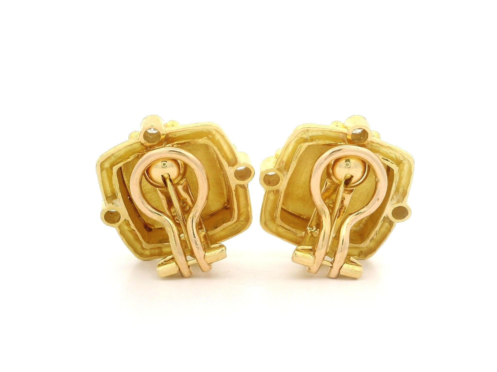 Elizabeth Locke Yellow Gold Diamond Signature Bee Intaglio Omega Earrings 4