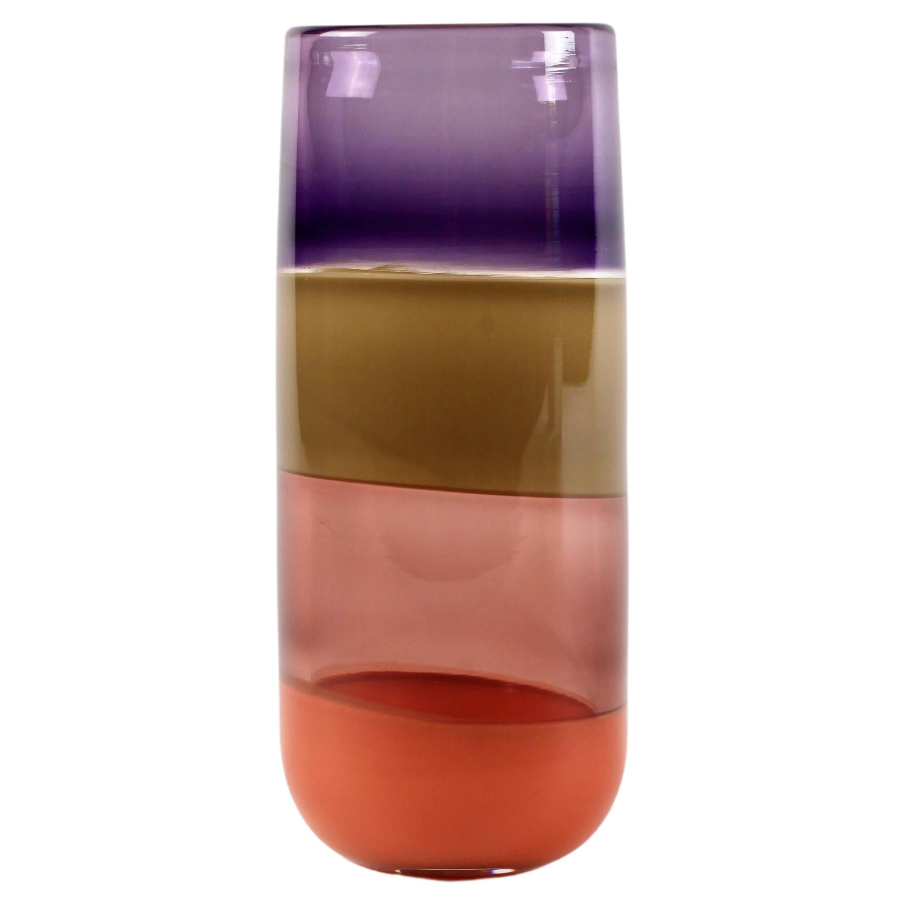 Elizabeth Lyons Colorful Incalmo Striped Cylinder Vase #1 For Sale