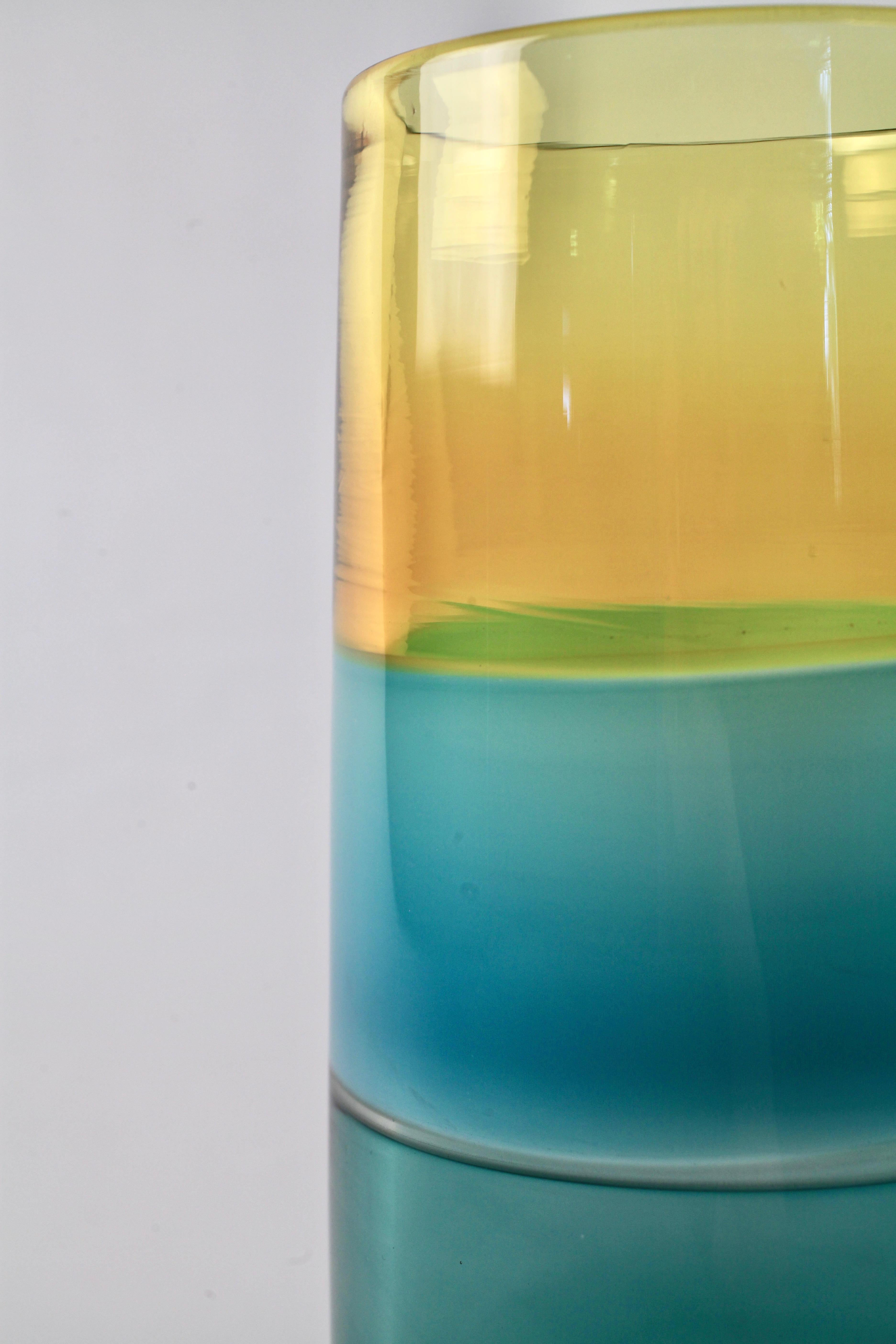 American Elizabeth Lyons Colorful Striped Incalmo Cylinder Vase #4 For Sale