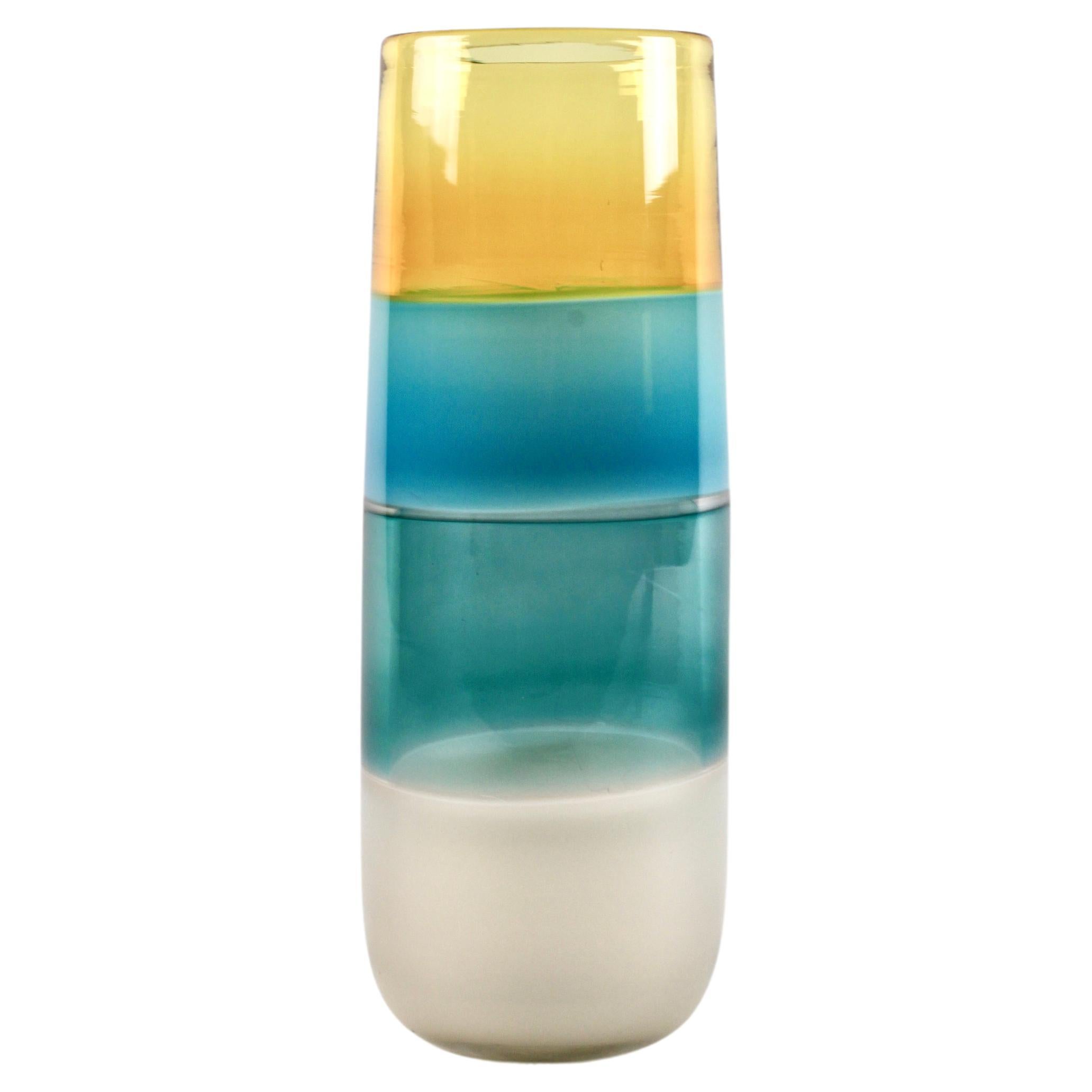 Elizabeth Lyons Colorful Striped Incalmo Cylinder Vase #4 For Sale