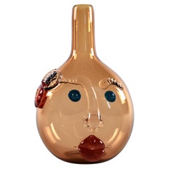 Elizabeth Lyons Hand Blown and Sculpted Glass, Amber Bottle-Head Vessel