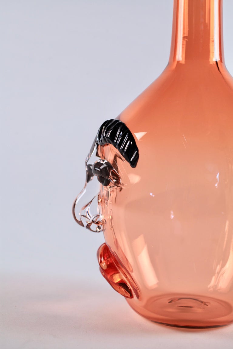 Elizabeth Lyons Hand Blown and Sculpted Glass, Apricot BottleHead