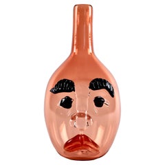 Elizabeth Lyons Hand Blown and Sculpted Glass, Apricot Bottle-Head Vessel