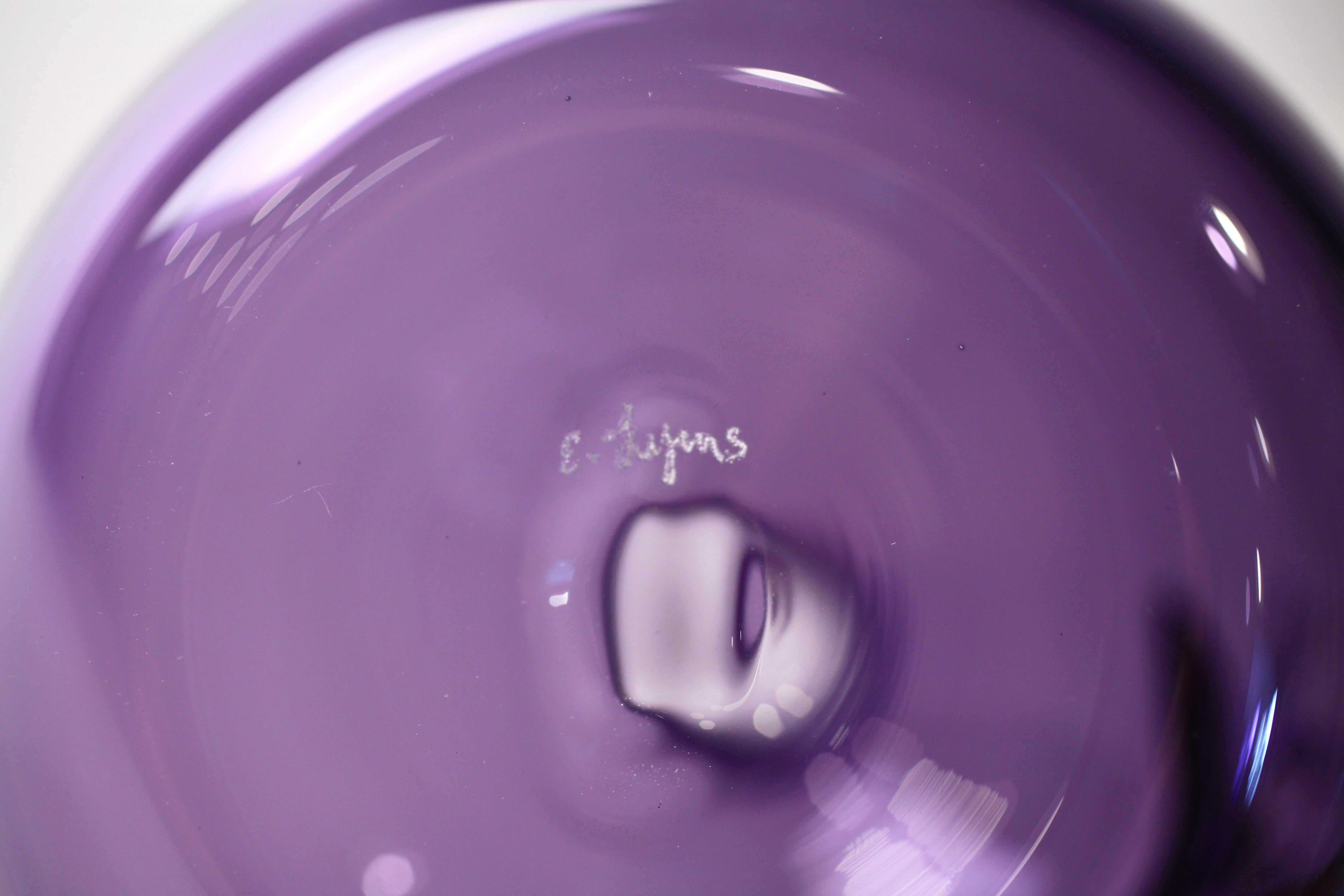 Modern Elizabeth Lyons Hand Blown and Sculpted Glass, Purple Bottle-Head Vessel For Sale