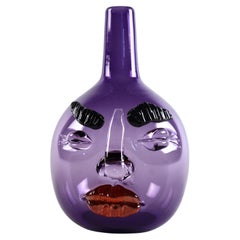 Elizabeth Lyons Hand Blown and Sculpted Glass, Purple Bottle-Head Vessel