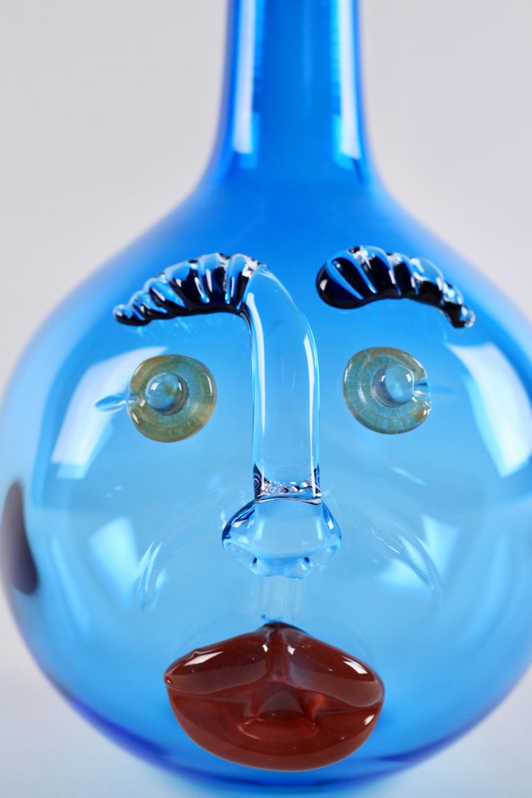 Elizabeth Lyons Hand Blown and Sculpted Glass, Sky Blue BottleHead