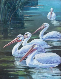 "Cinq pélicans" Elizabeth Margaret Rungius Fulda, 1925 Peinture de la flore et de la faune