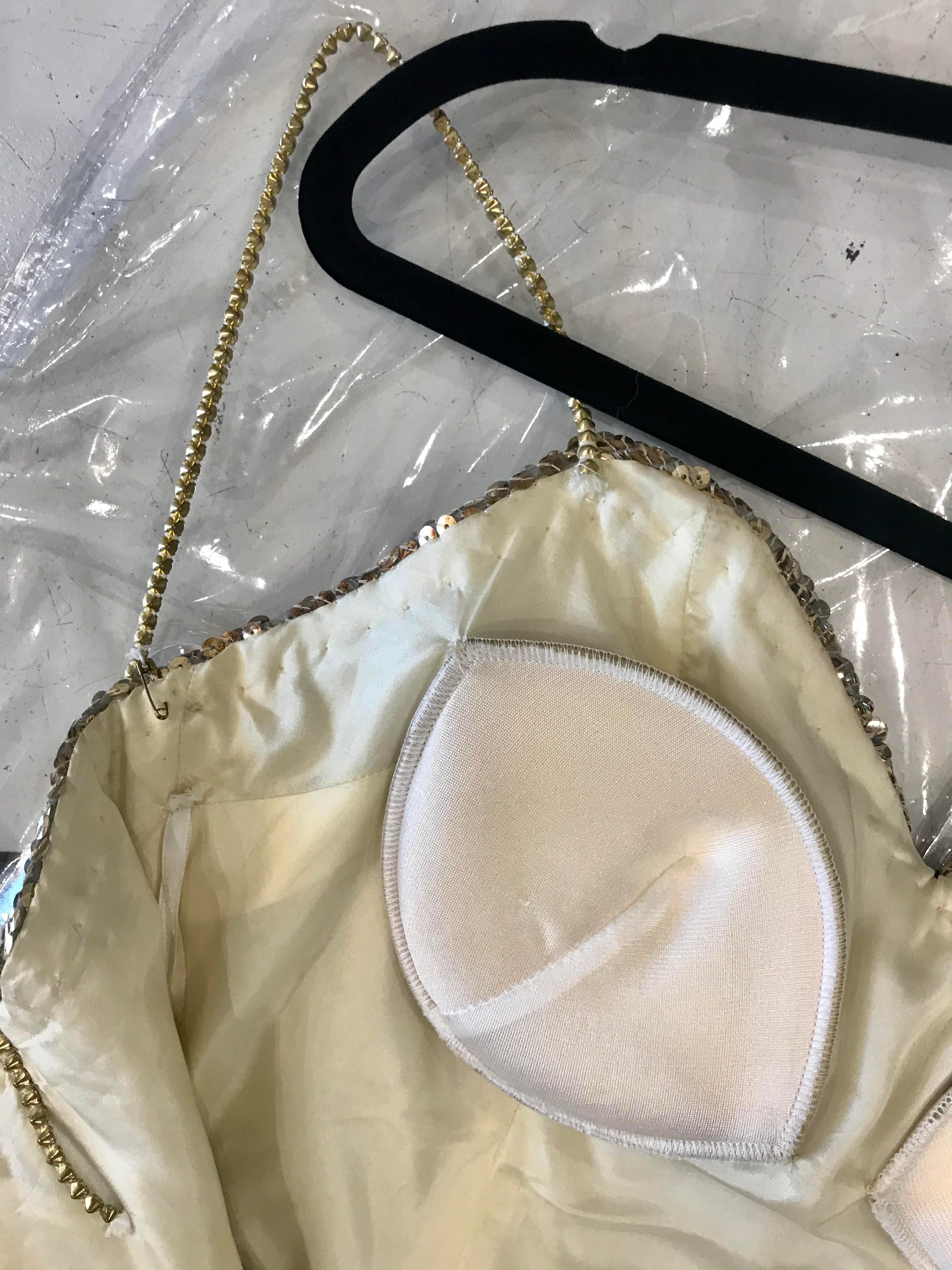 ELIZABETH MASON COUTURE Gold Sequin Gown, Rhinestone Applique & Straps Size 4 For Sale 4