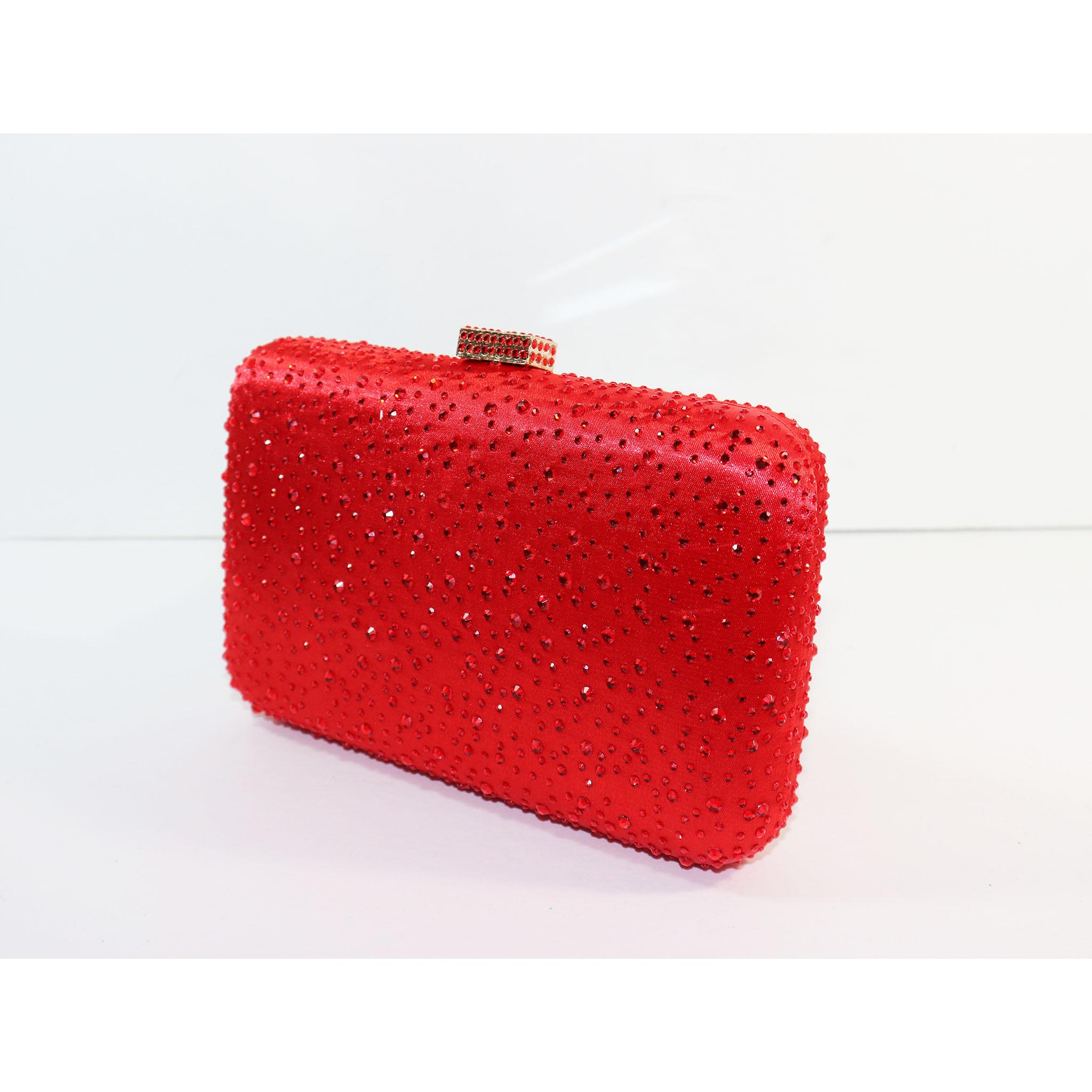 Rouge Elizabeth Mason Couture - Pochette de soirée rouge, strass en vente