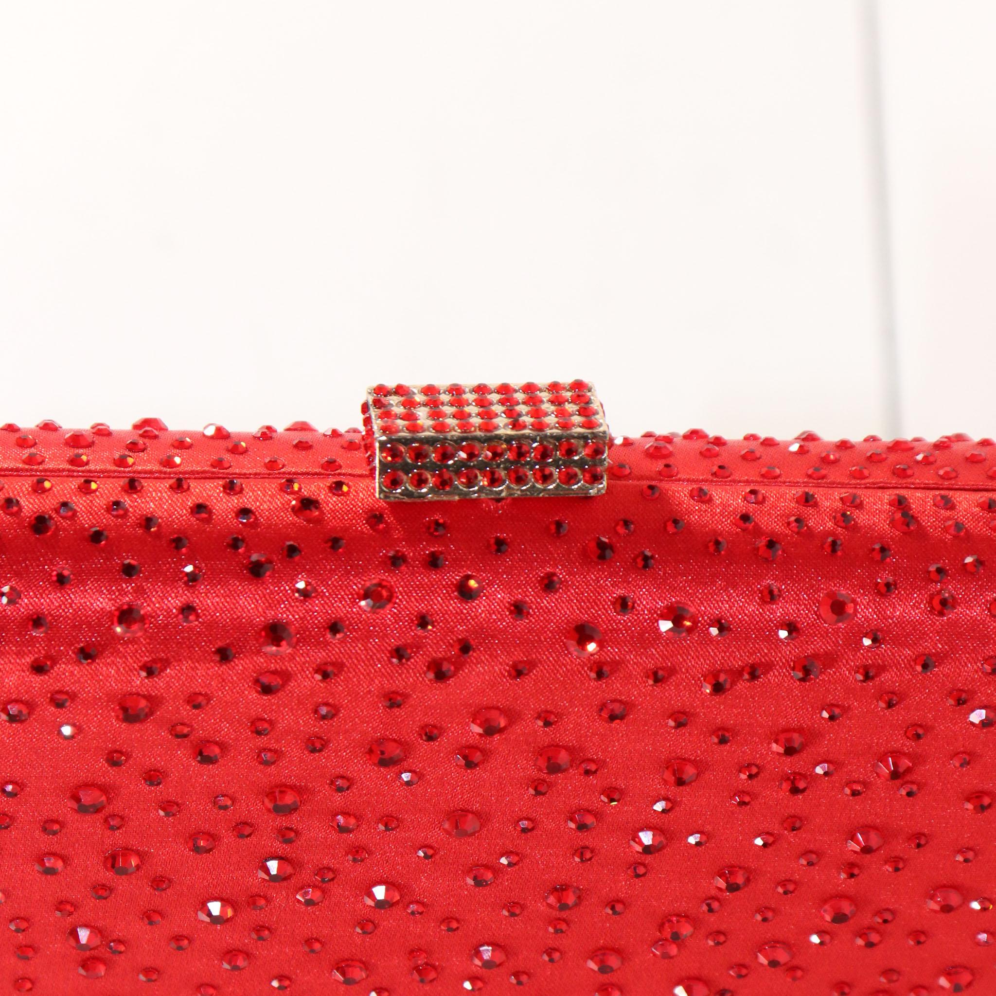 Elizabeth Mason Couture Red Pave Rhinestone Evening Clutch In New Condition For Sale In Los Angeles, CA