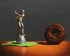 A Hole In One II, Contemporary Still Life, Oil Painting, Golf, Doughnut, Food