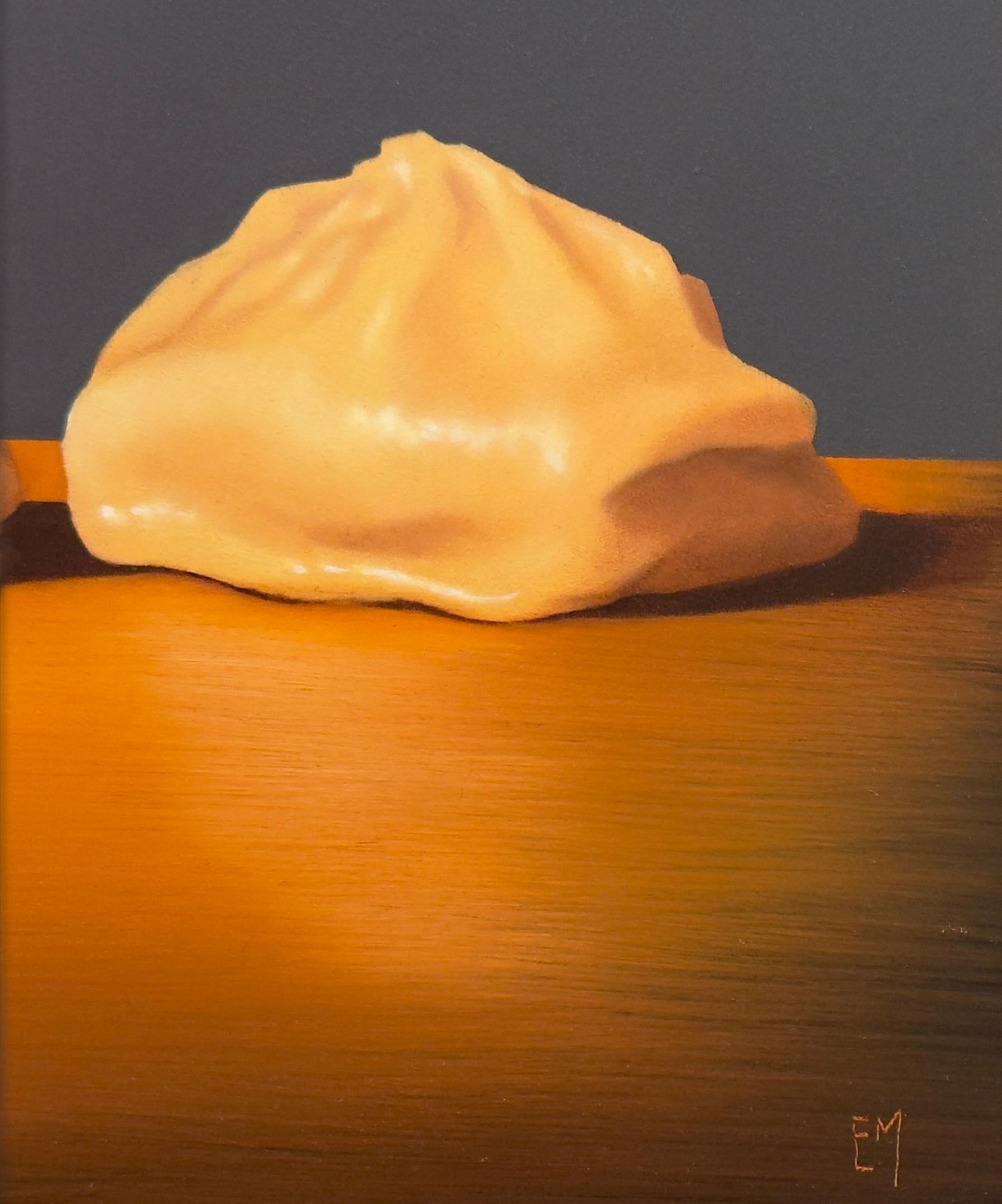 BAO, CHICK, A, BAO, BAO - Humor / Realism / Food Still Life / Vintage Toys - Black Still-Life Painting by Elizabeth McGhee