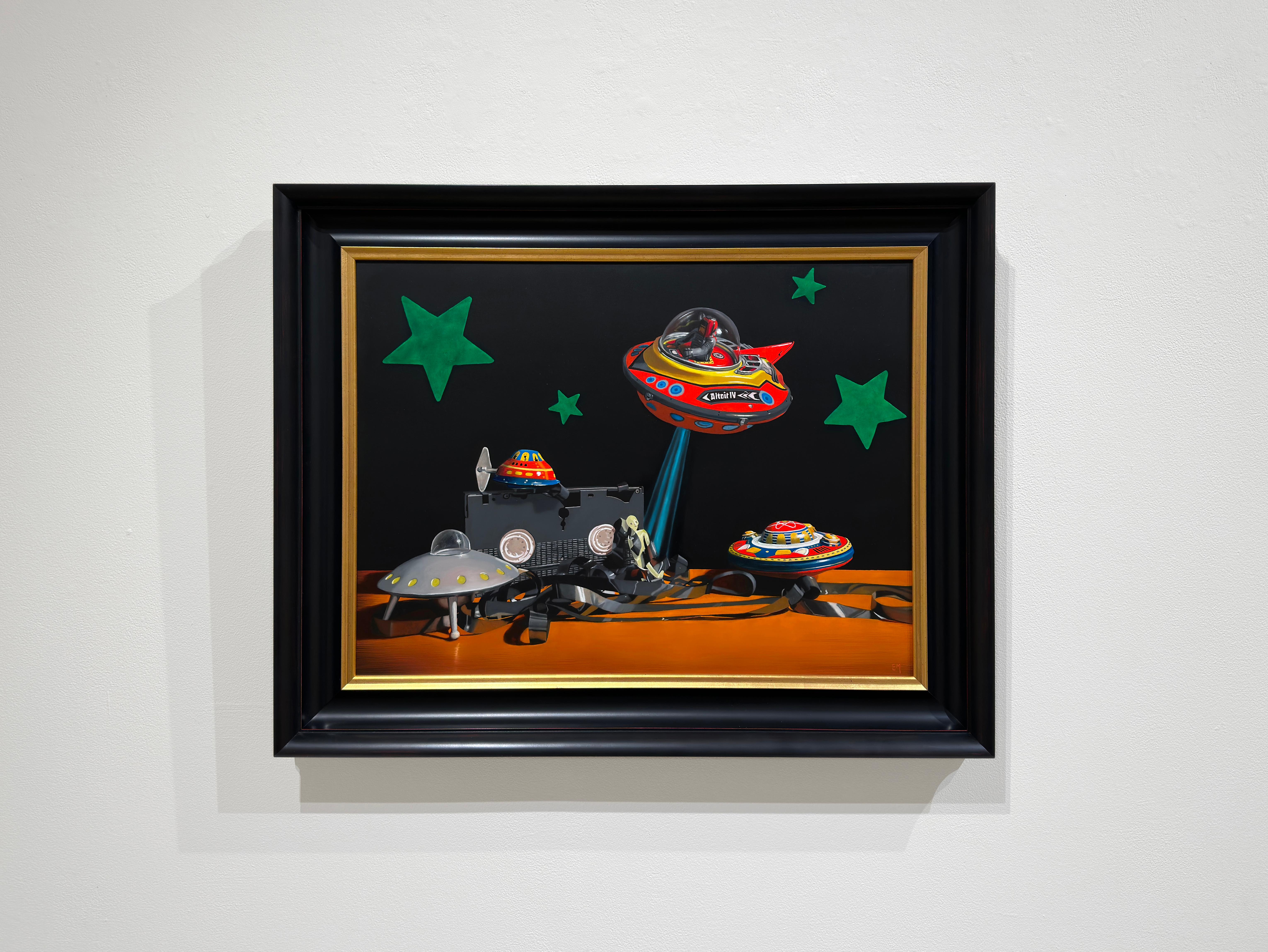 CAUGHT ON TAPE - Realismo contemporáneo / Naturaleza muerta con juguetes clásicos / Humor - Painting de Elizabeth McGhee