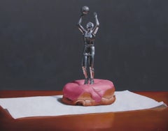 Dunkin', Contemporary Still Life, Oil Painting, Basketball, Doughnut, Trophy