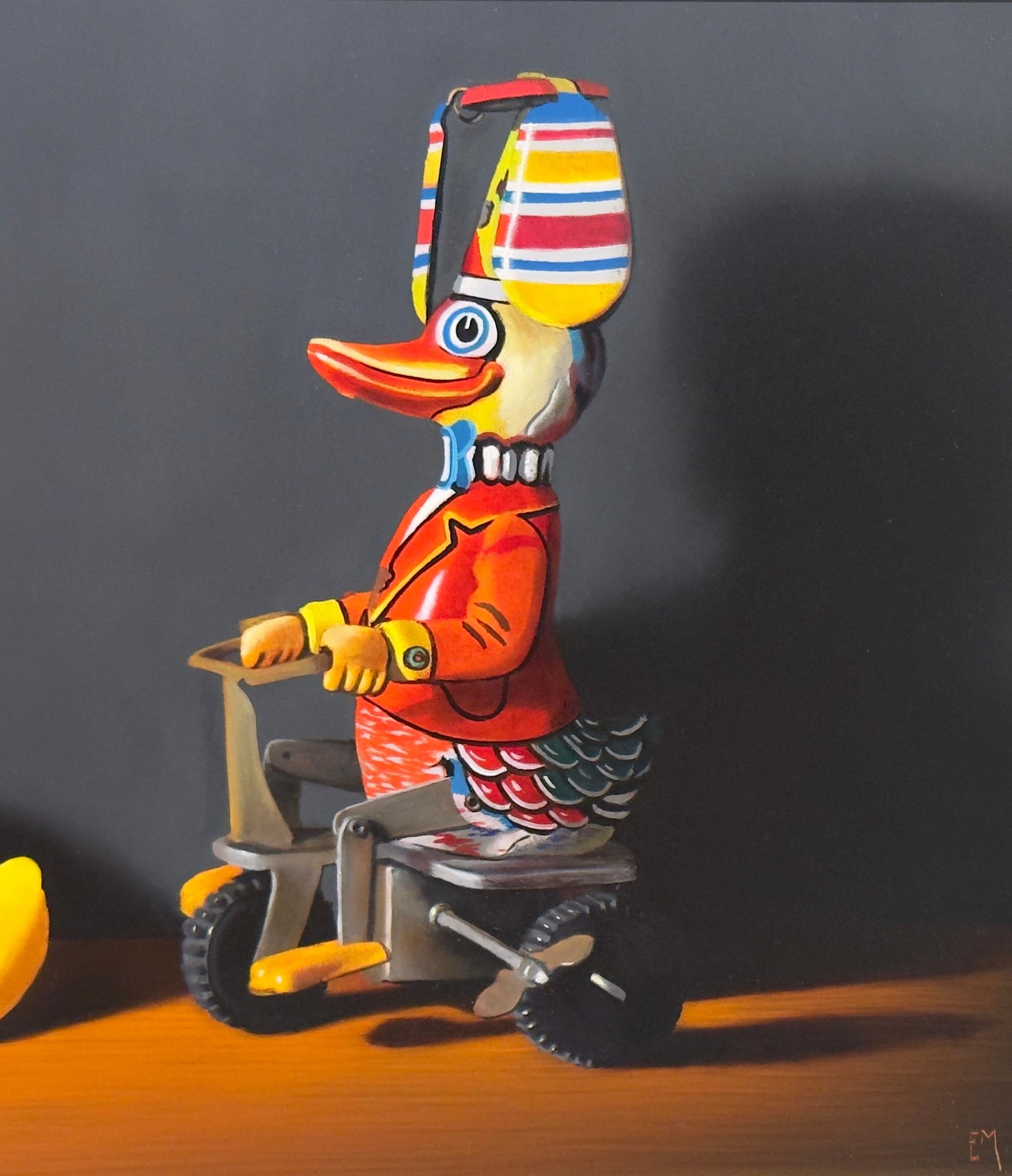 KEEP YOUR DUCKS IN A ROW - Contemporary/ Humorous/ Still Life - Painting by Elizabeth McGhee