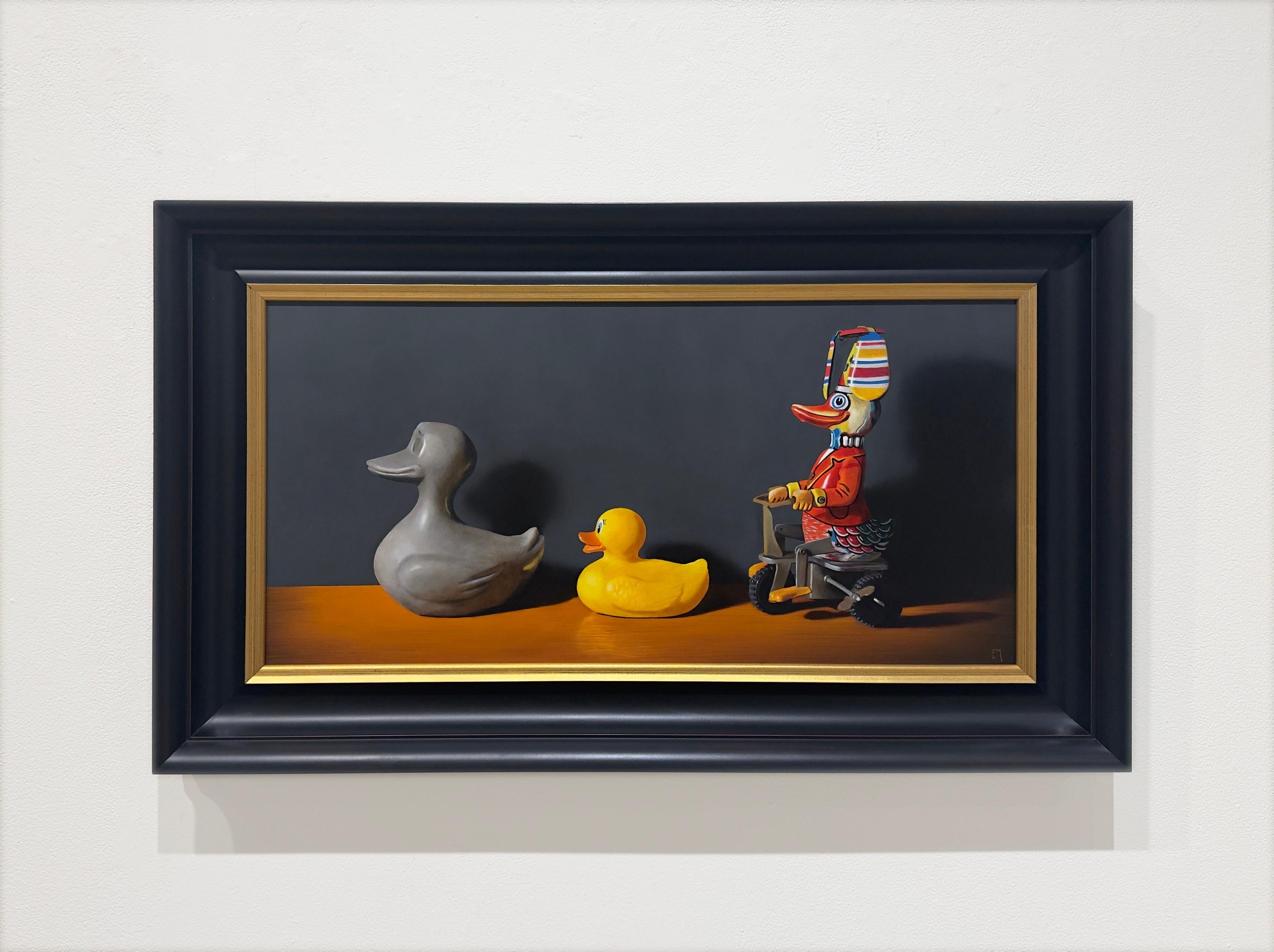 KEEP YOUR DUCKS IN A ROW - Contemporary / Humor / Still Life - Painting by Elizabeth McGhee