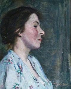 Antique Tete de Maria - 19th Century Oil, Portrait of Woman by Elizabeth Norse