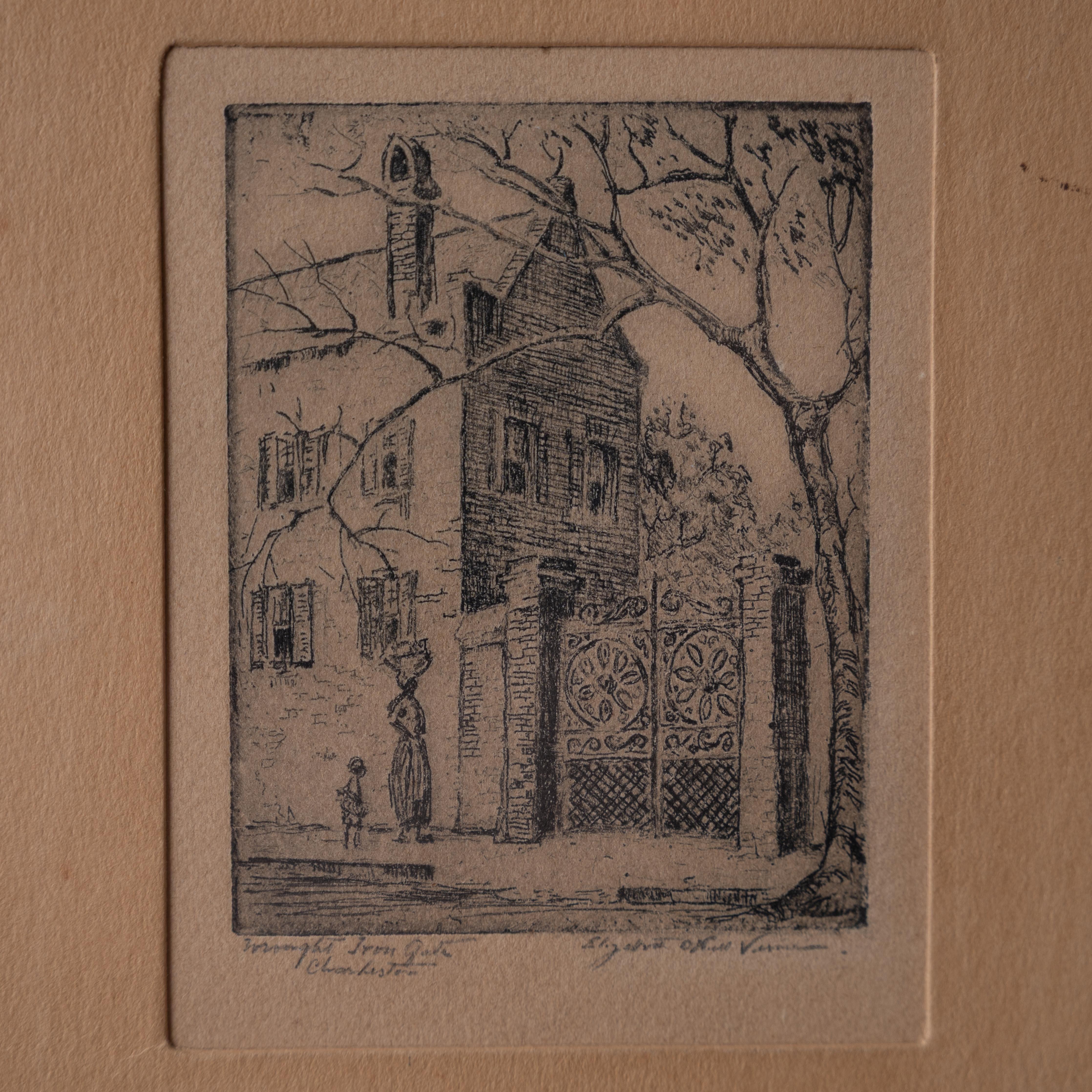 Elizabeth O'Neil Verner - Schmiedeeisernes Tor Radierung, 1928 im Zustand „Gut“ im Angebot in Savannah, GA
