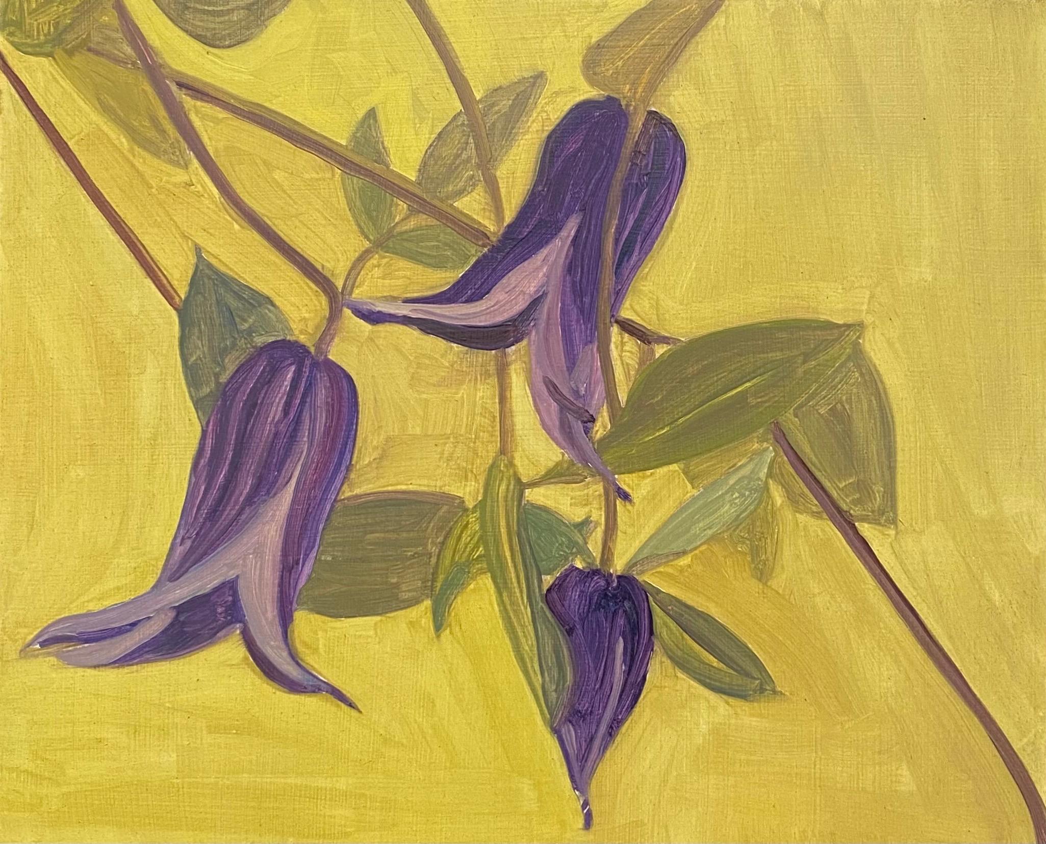 Elizabeth O'Reilly Landscape Painting - Clematis on Yellow Ground