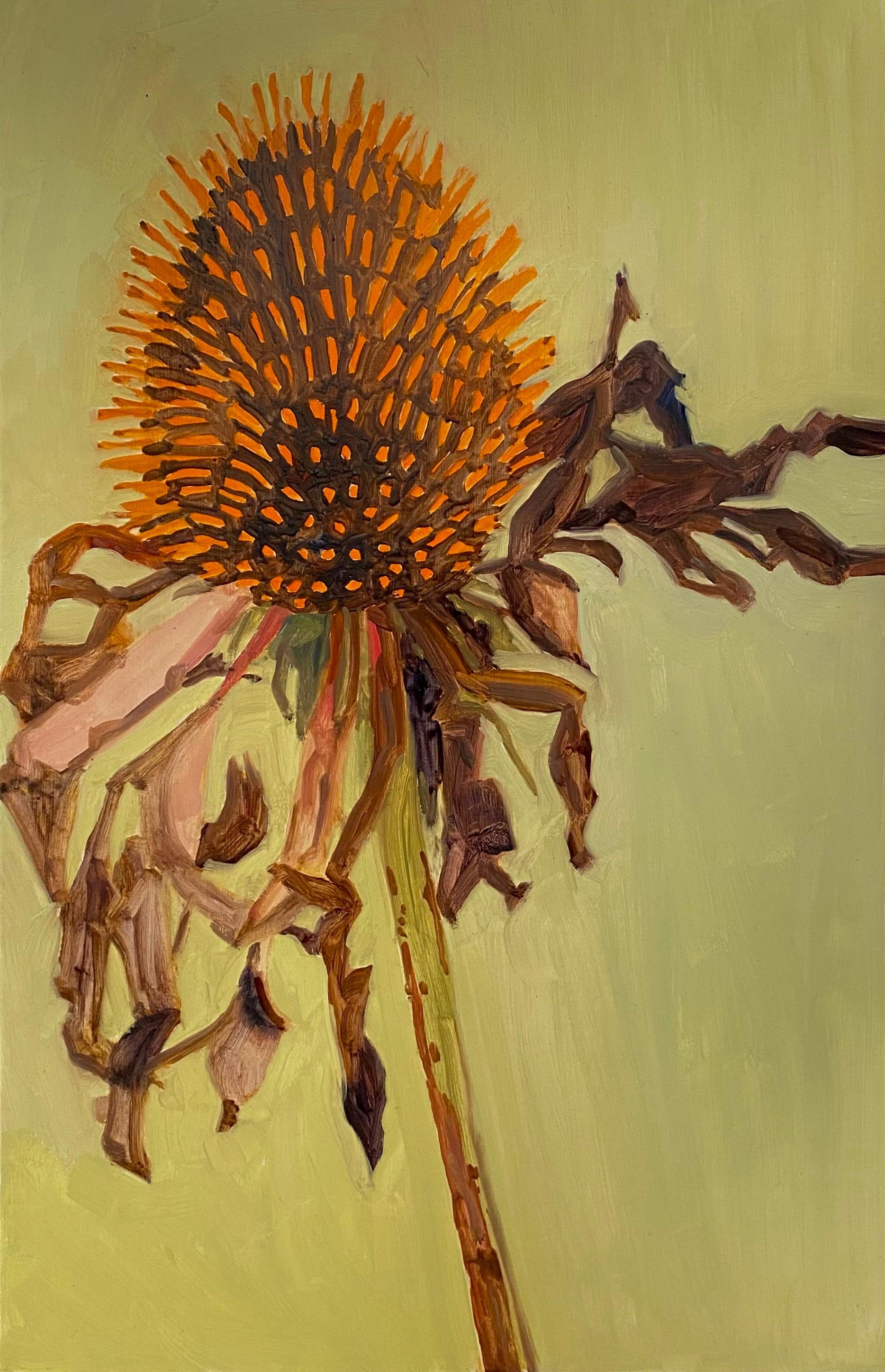 Elizabeth O'Reilly Landscape Painting - Coneflower and Pink Leaf Blades