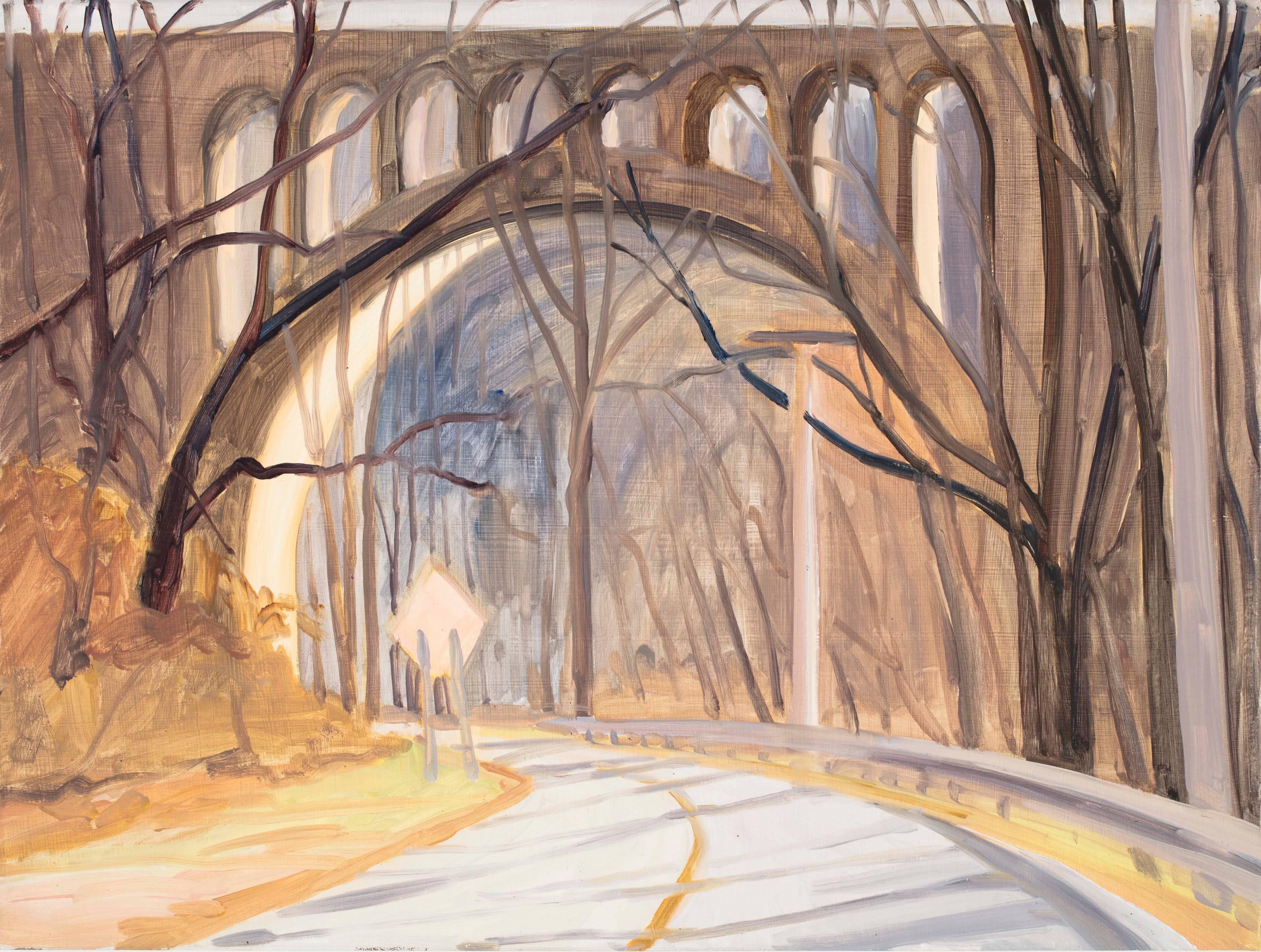 Elizabeth O'Reilly Landscape Painting - Delaware River Viaduct, Columbia, NJ,