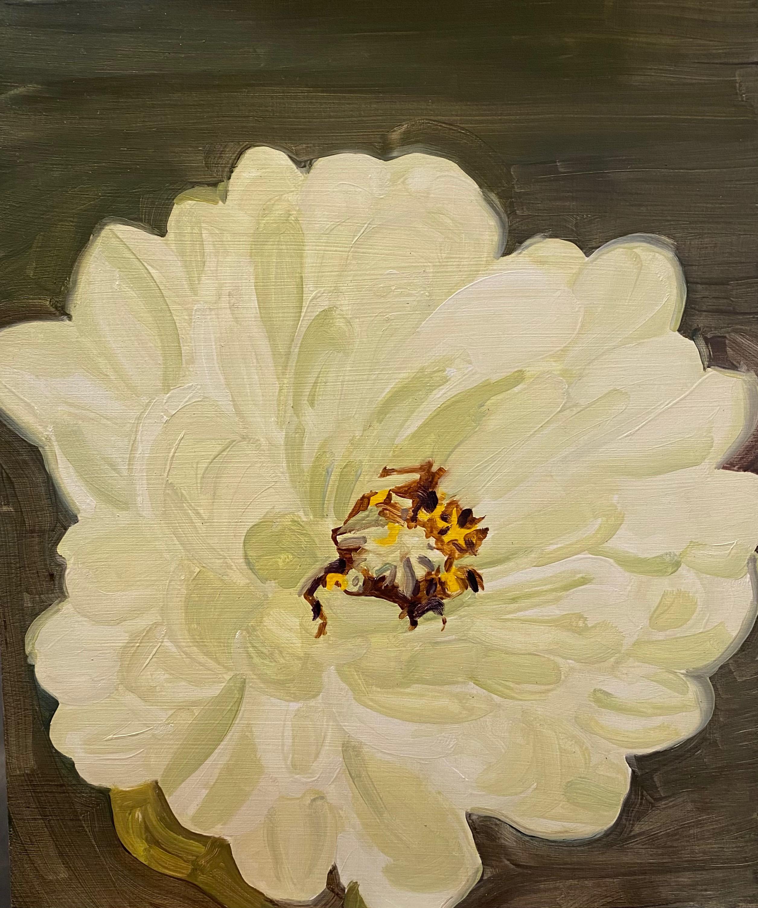 Elizabeth O'Reilly Landscape Painting - Pale Green Zinnia