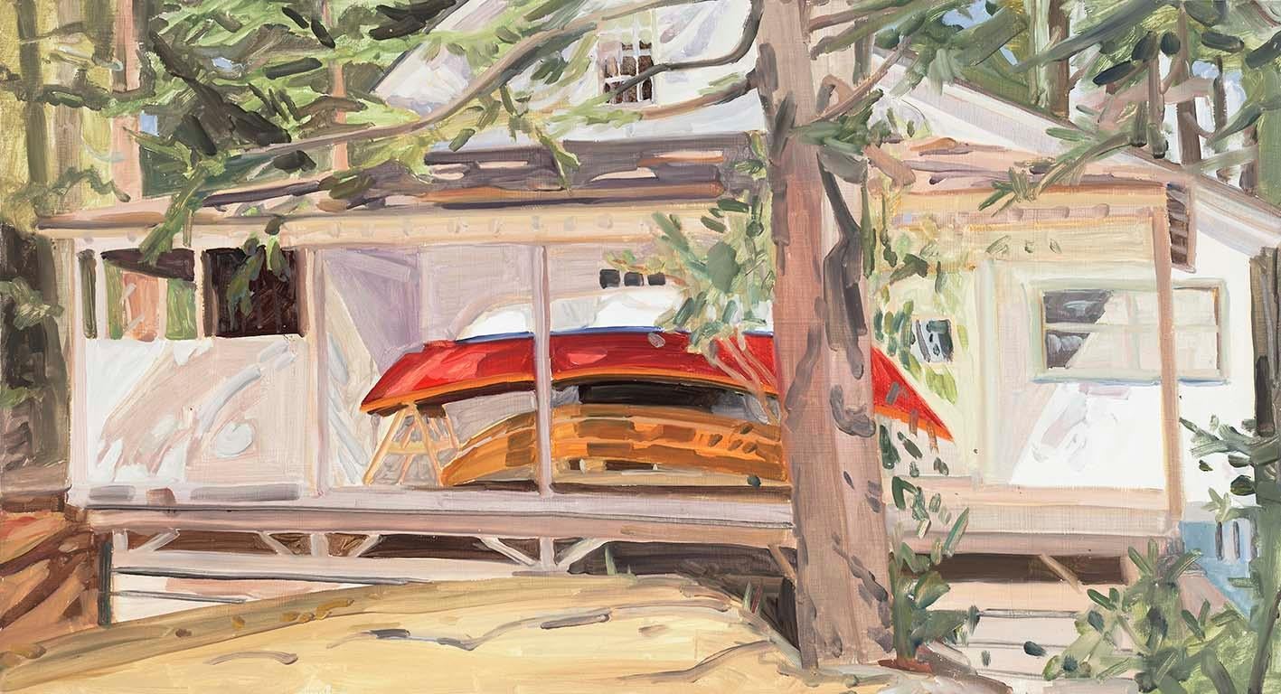 Elizabeth O'Reilly Landscape Painting - Randy's Boats, Sunlit Porch