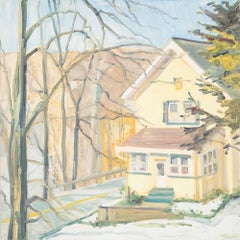 Winter Schneetag und gelbes Haus