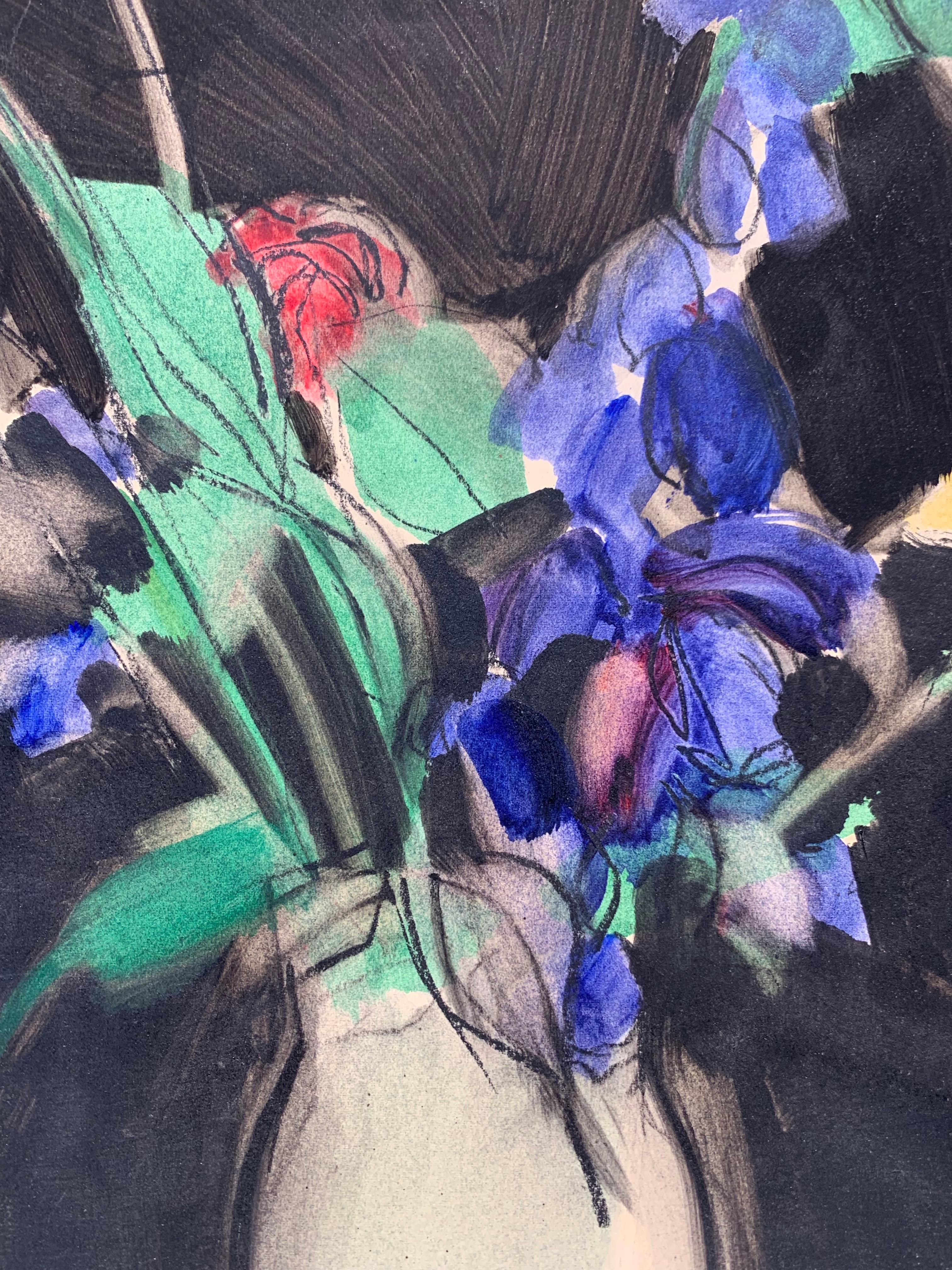 Irises (peinture abstraite de nature morte florale florale) - Expressionnisme abstrait Painting par Elizabeth Osborne