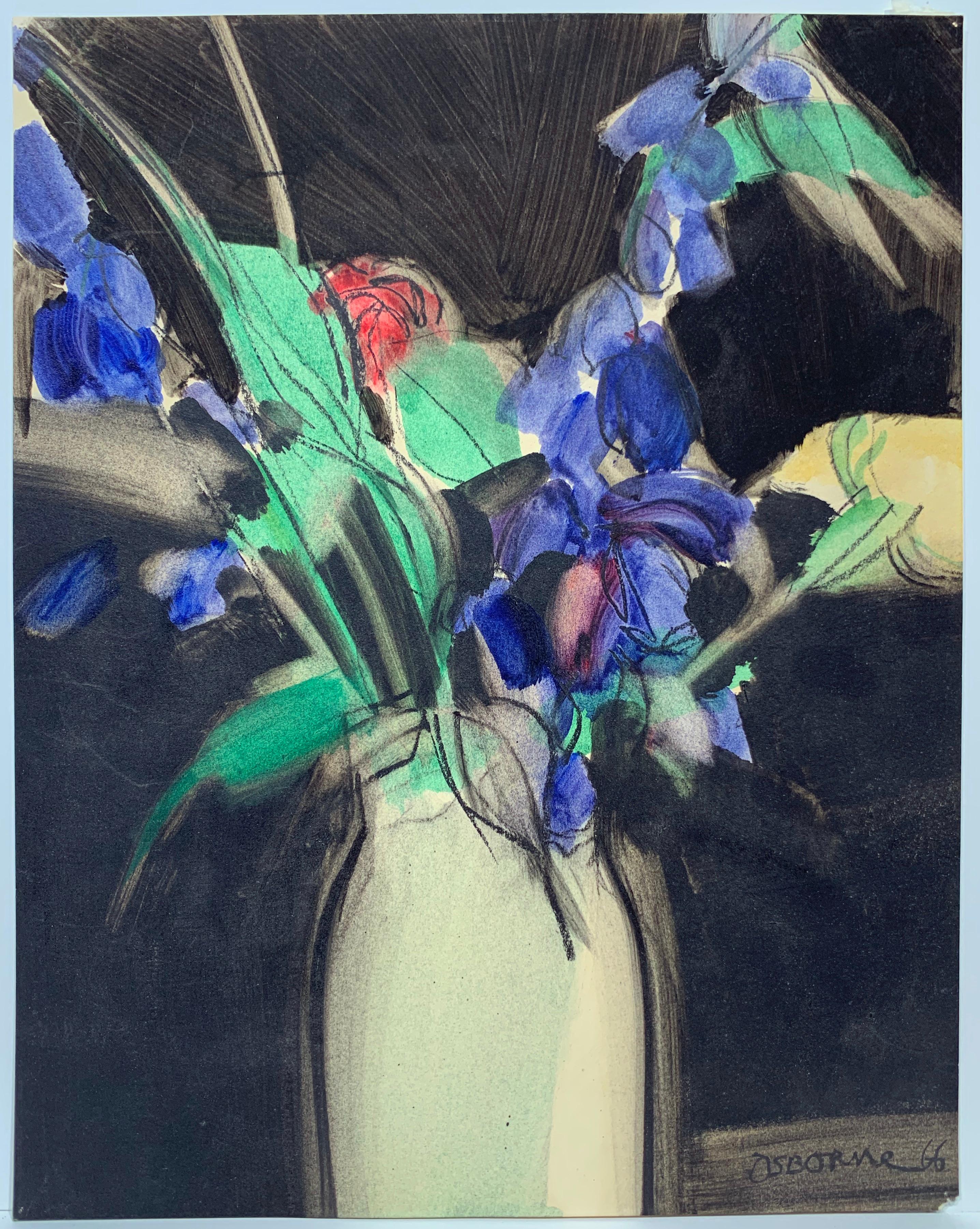 Elizabeth Osborne Still-Life Painting - Irises (abstract floral still life painting)