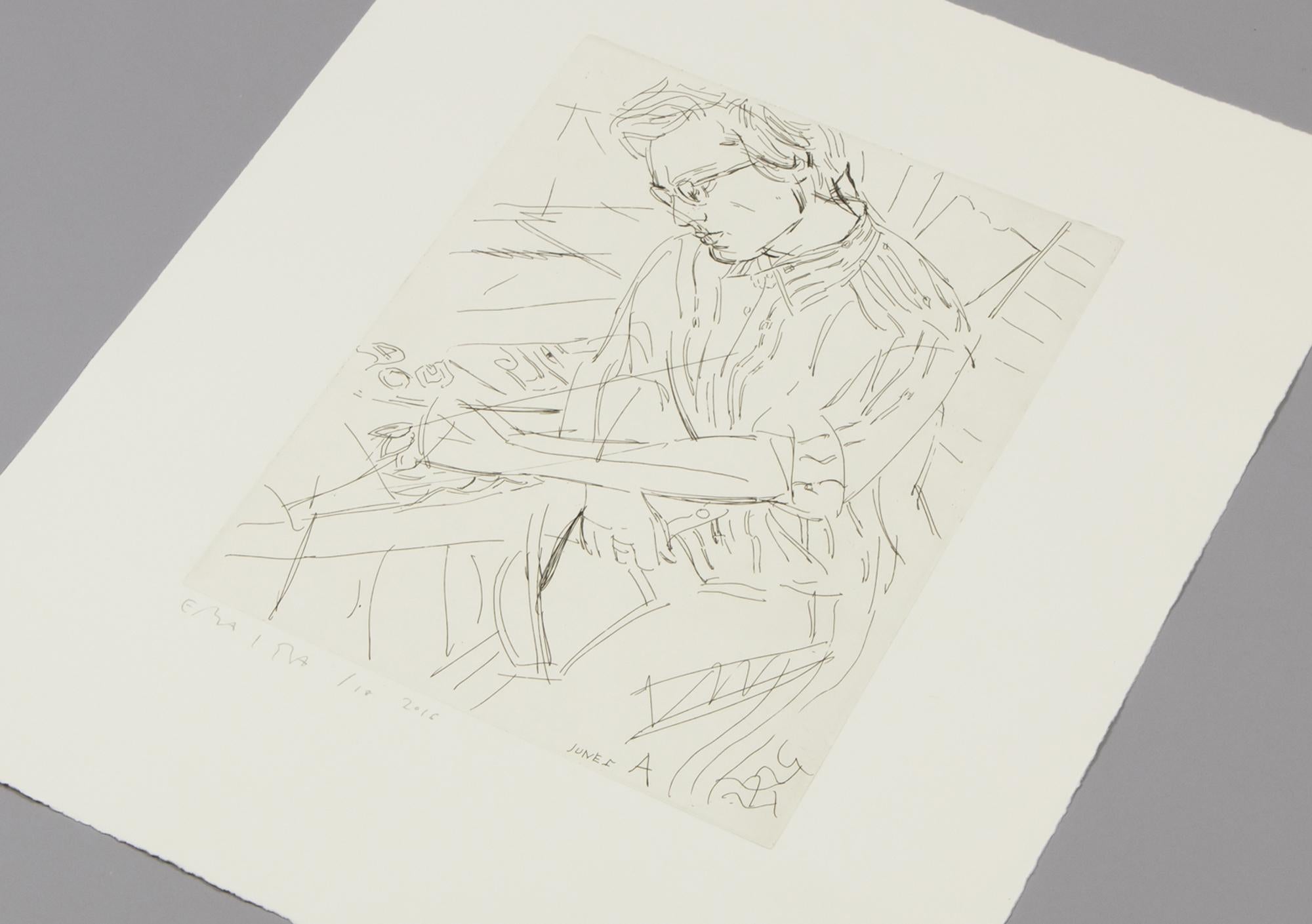 Elizabeth Peyton, Ritratto di Alexander Tovborg - Acquaforte, stampa firmata in vendita 3