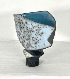 Elizabeth Raeburn Blau glasierte Raku Studio Art Pottery Vase Vintage Keramik