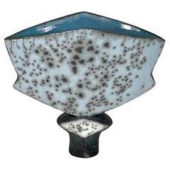 Elizabeth Raeburn Blue Glazed Raku Studio Art Pottery Vase Vintage Ceramics