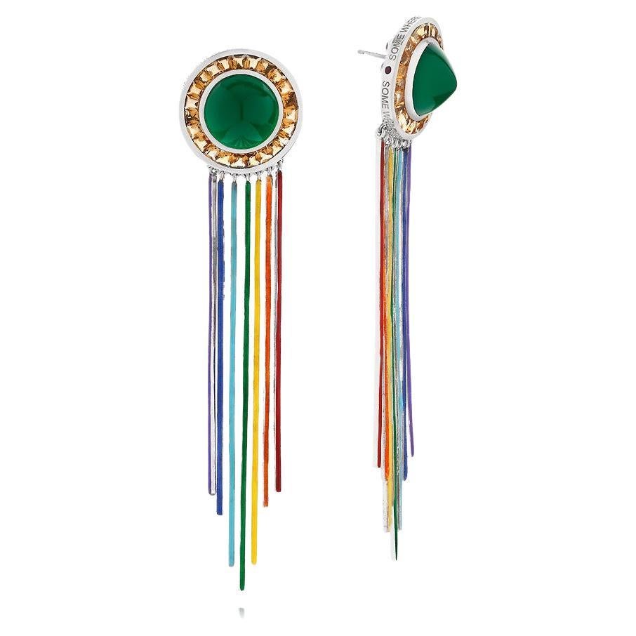 Elizabeth Raine 18 k White Gold Enamel Somewhere Over The Rainbow Earrings For Sale