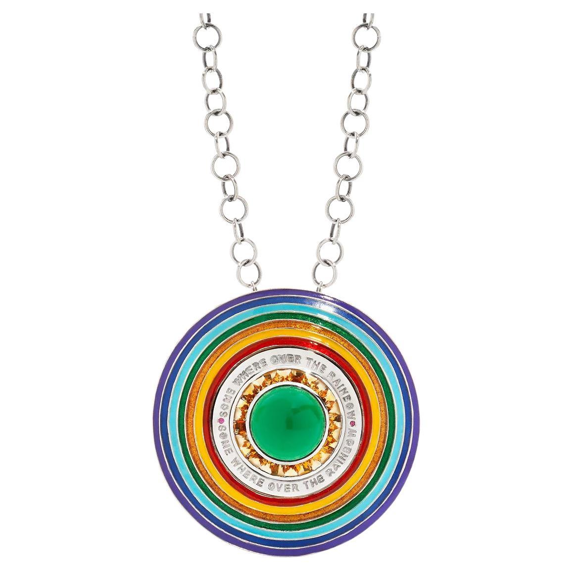 Elizabeth Raine 18 k White Gold Enamel Somewhere over the Rainbow Necklace For Sale