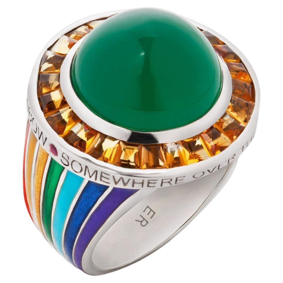 Elizabeth Raine 18 k White Gold Enamel Somewhere over the Rainbow Ring For Sale