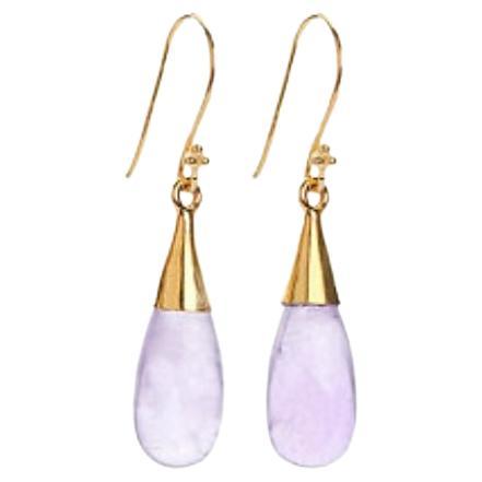 Elizabeth Raine 18-Karat Gold Amethyst Crown Chakra Droplet Earrings For Sale