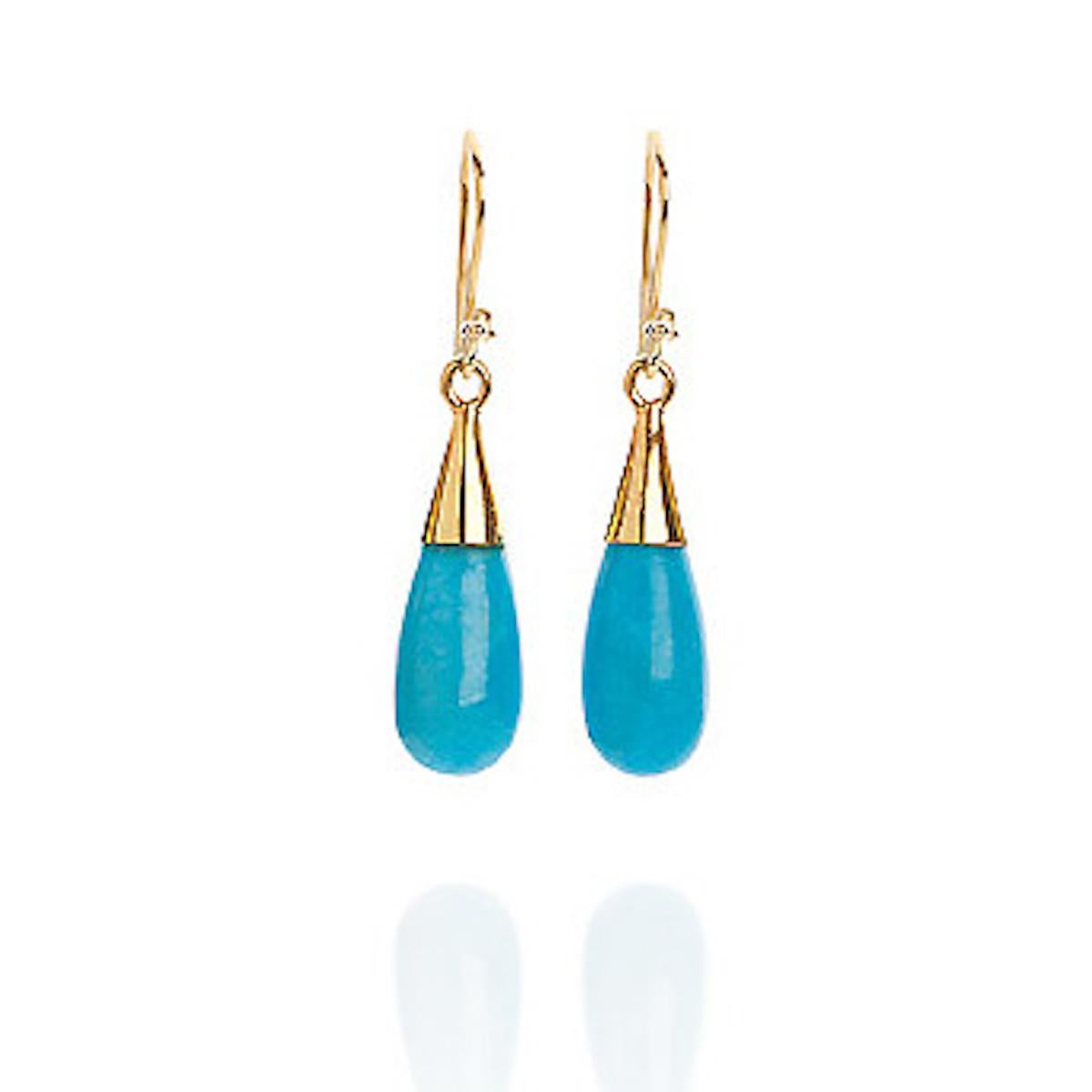 Tumbled Elizabeth Raine 18-Karat Gold Turquoise Throat Chakra Droplet Earrings For Sale