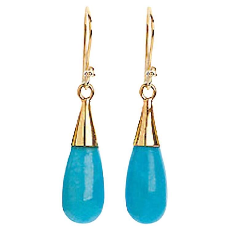 Elizabeth Raine 18-Karat Gold Turquoise Throat Chakra Droplet Earrings For Sale