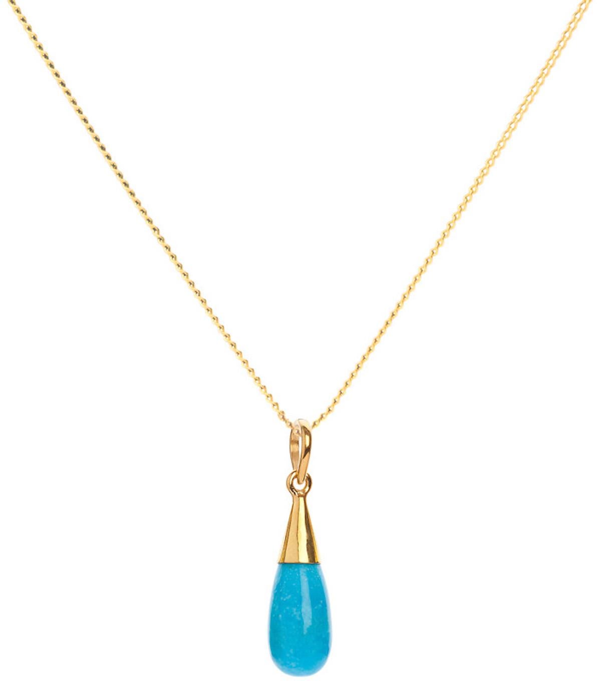 Women's or Men's Elizabeth Raine 18-Karat Gold Turquoise Throat Chakra Droplet Pendant Necklace For Sale