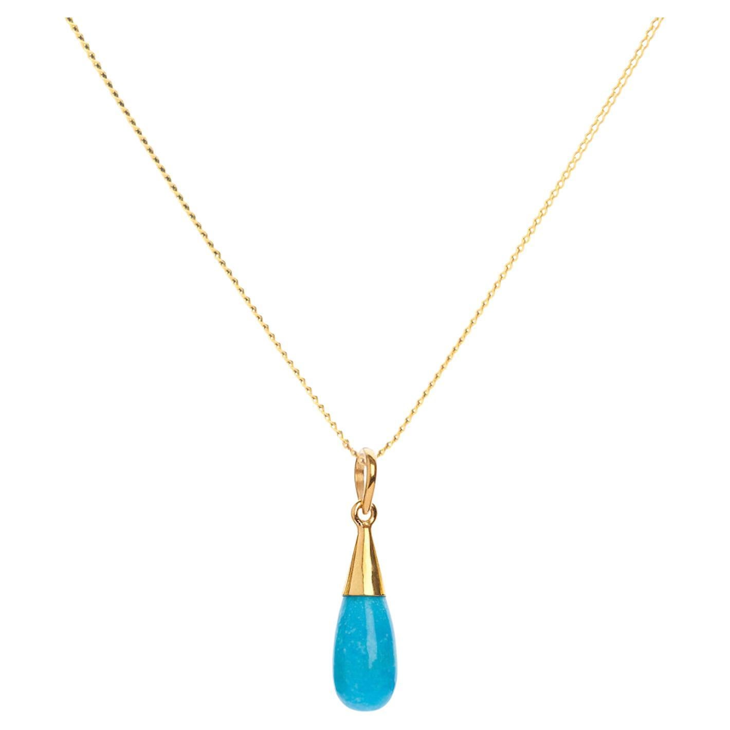 Elizabeth Raine 18-Karat Gold Turquoise Throat Chakra Droplet Pendant Necklace