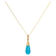 Elizabeth Raine 18-Karat Gold Turquoise Throat Chakra Droplet Pendant Necklace