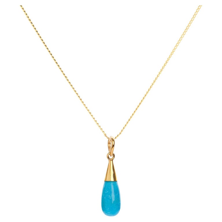Elizabeth Raine 18-Karat Gold Turquoise Throat Chakra Droplet Pendant ...