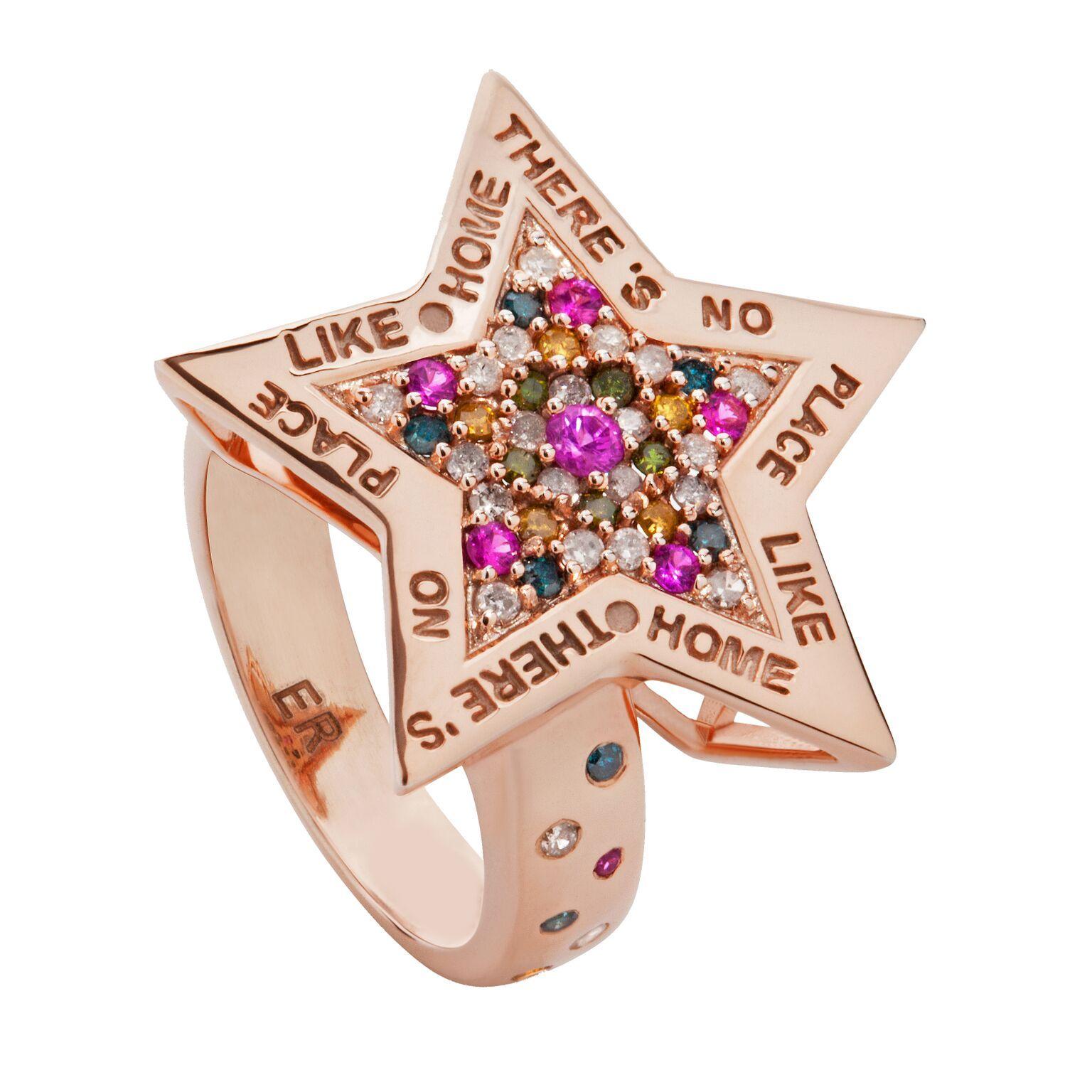 Modern Elizabeth Raine There's No Place Like Home 18 k Rose Gold Diamond Sapphire Ring For Sale