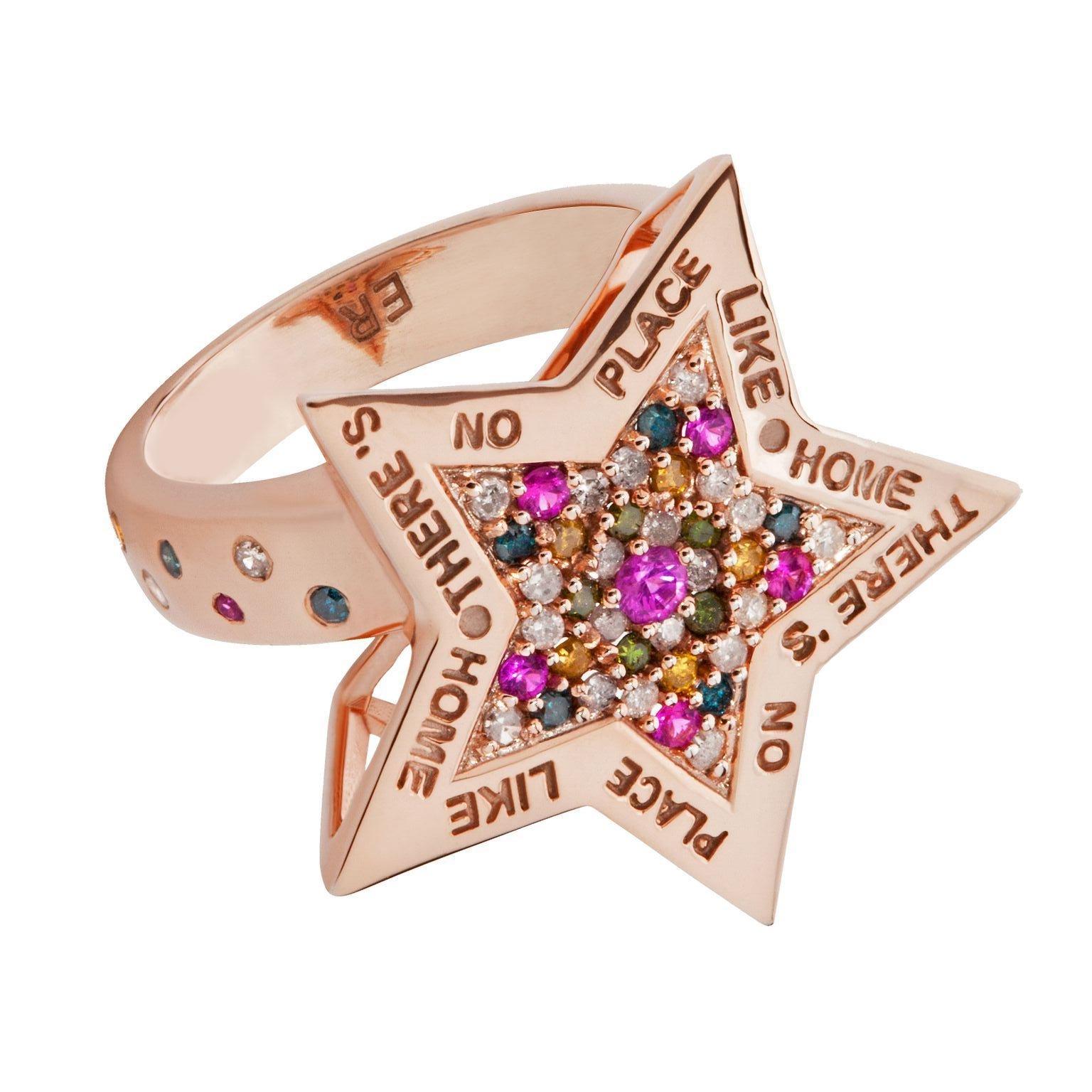Rose Cut Elizabeth Raine There's No Place Like Home 18 k Rose Gold Diamond Sapphire Ring For Sale