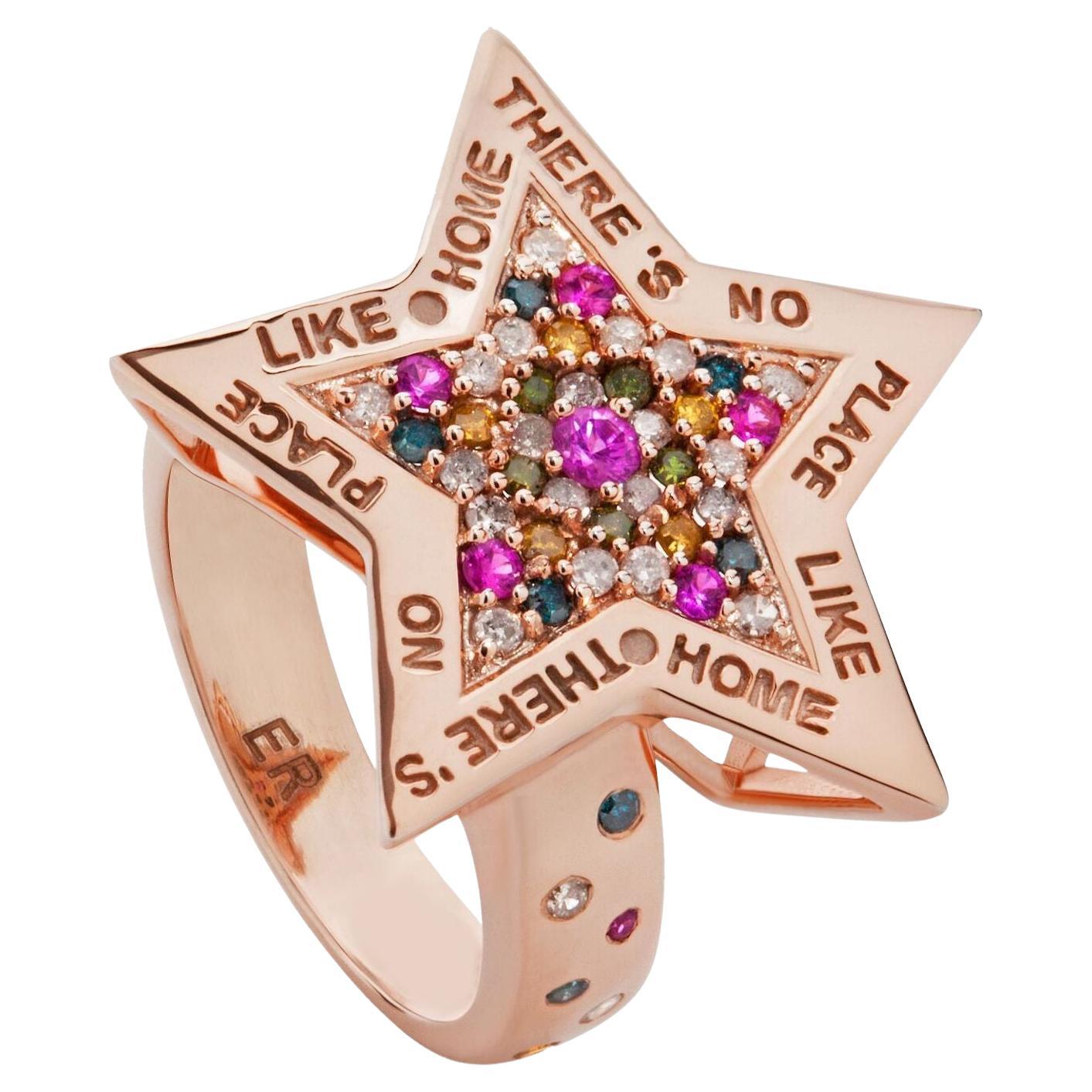 Elizabeth Raine There's No Place Like Home 18 k Rose Gold Diamond Sapphire Ring For Sale