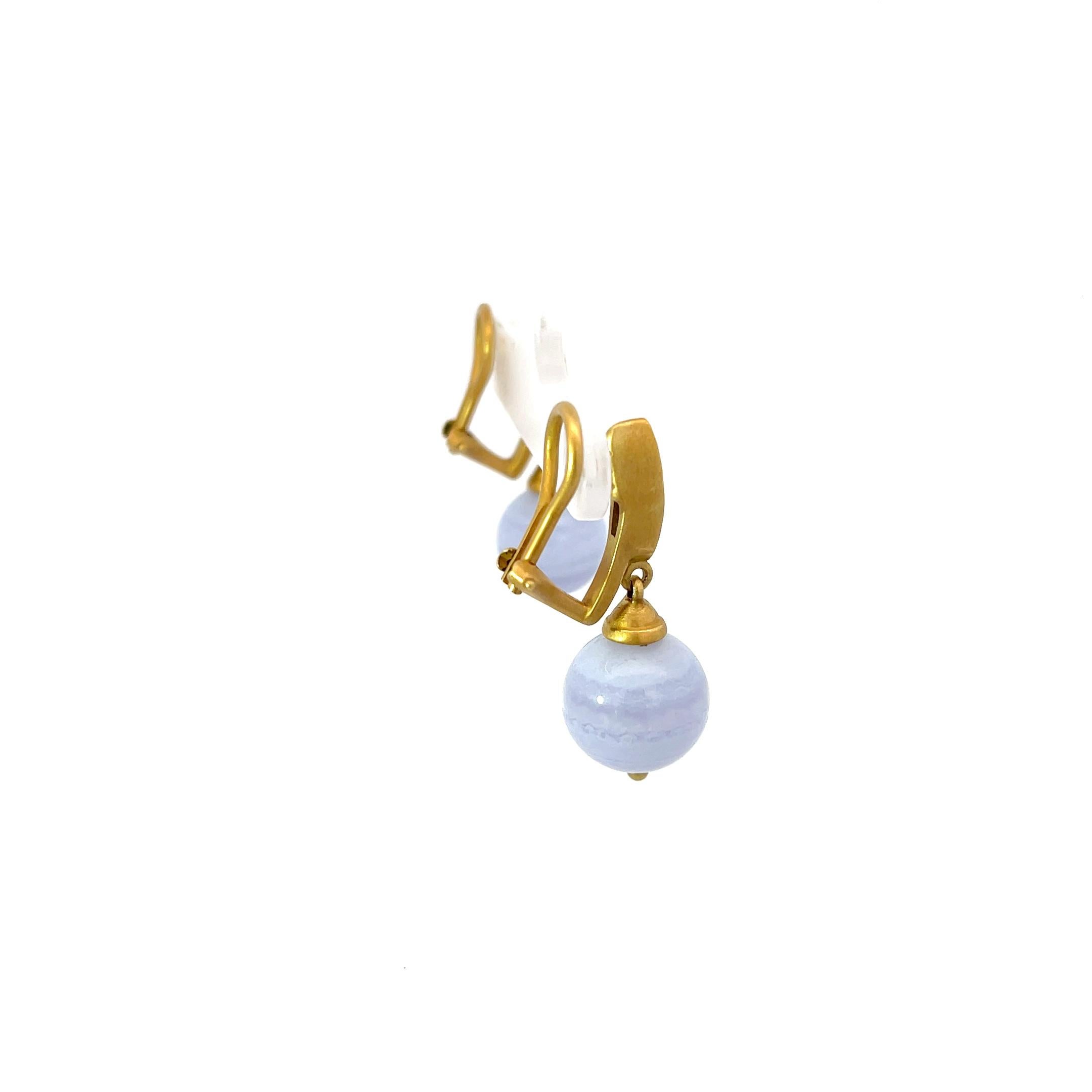 Women's Elizabeth Rand Chalcedony & Diamond Drop Earrings 18K Yellow Gold For Sale