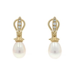 Elizabeth Rand Süßwasser Perle Diamant Ohrringe Gelbgold 18k .28ctw baumeln